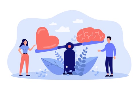 heart and head on a scale