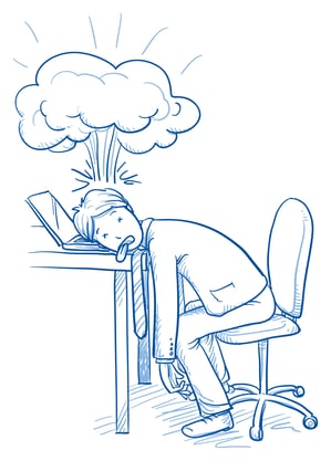 man head exploding at desk